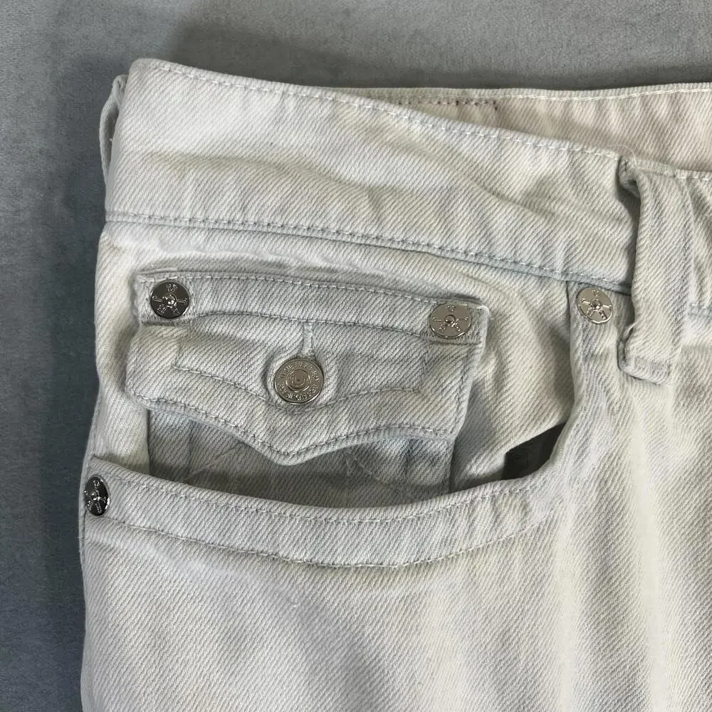 True Religion Ricky Jeans Mens 40* White Blue Dyed Relaxed Straight Flap Pockets